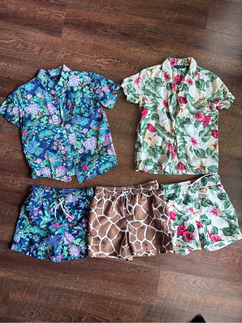 Assorted Tropical Button-Up Shirt & Short Sets - Floral & Giraffe Print